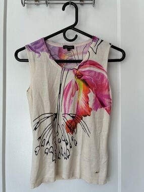 Escada Cream Floral Wool/Silk Blend Sleeveless Top